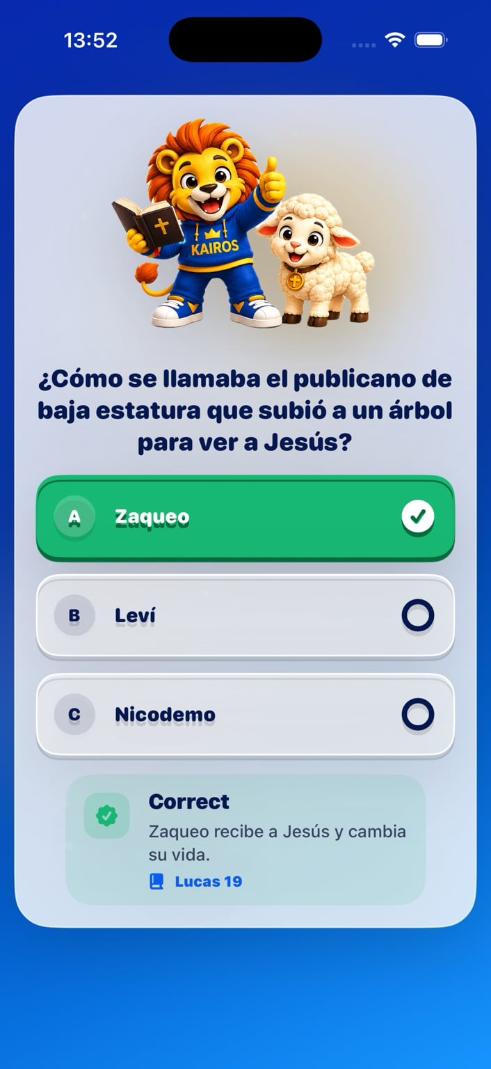Pregunta bíblica en Kairos para iPhone