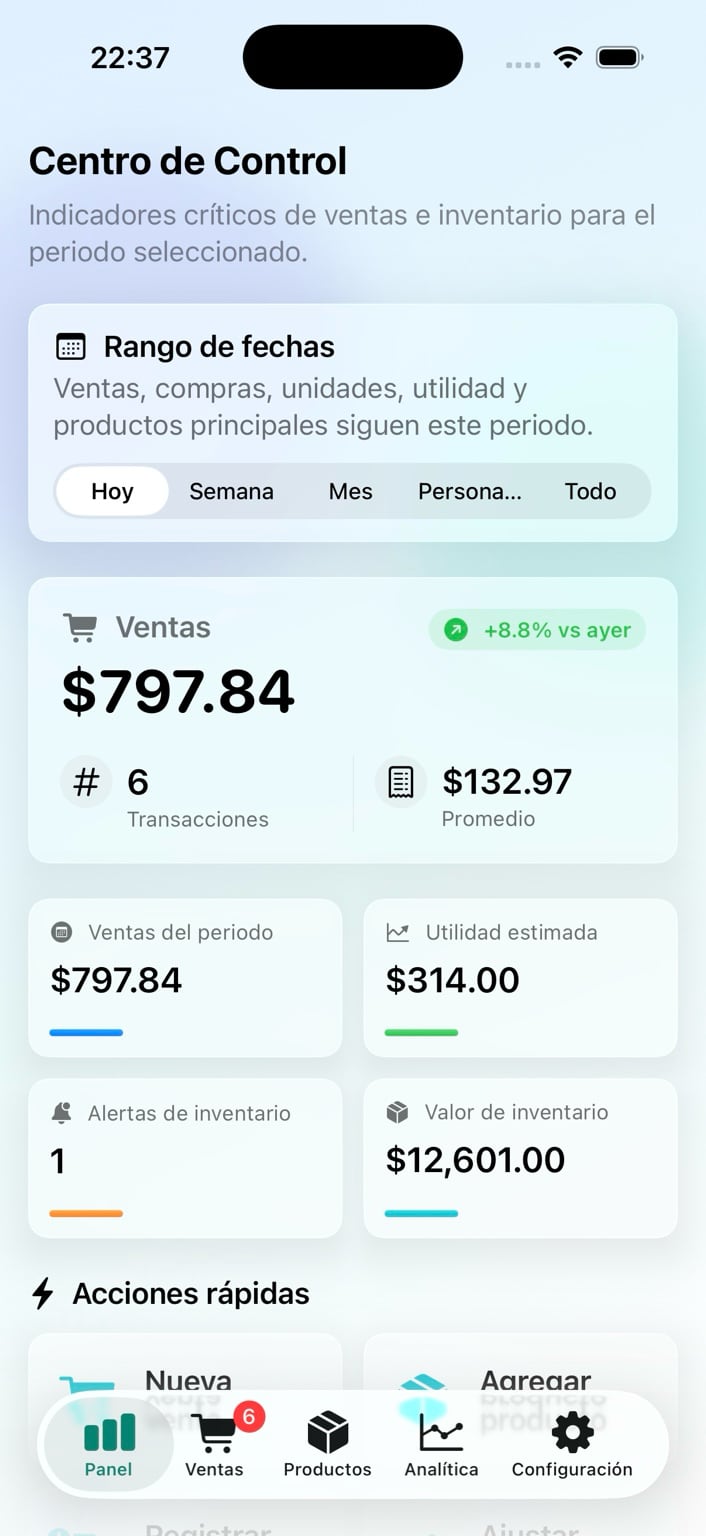 Dashboard de Personal POS para iPhone