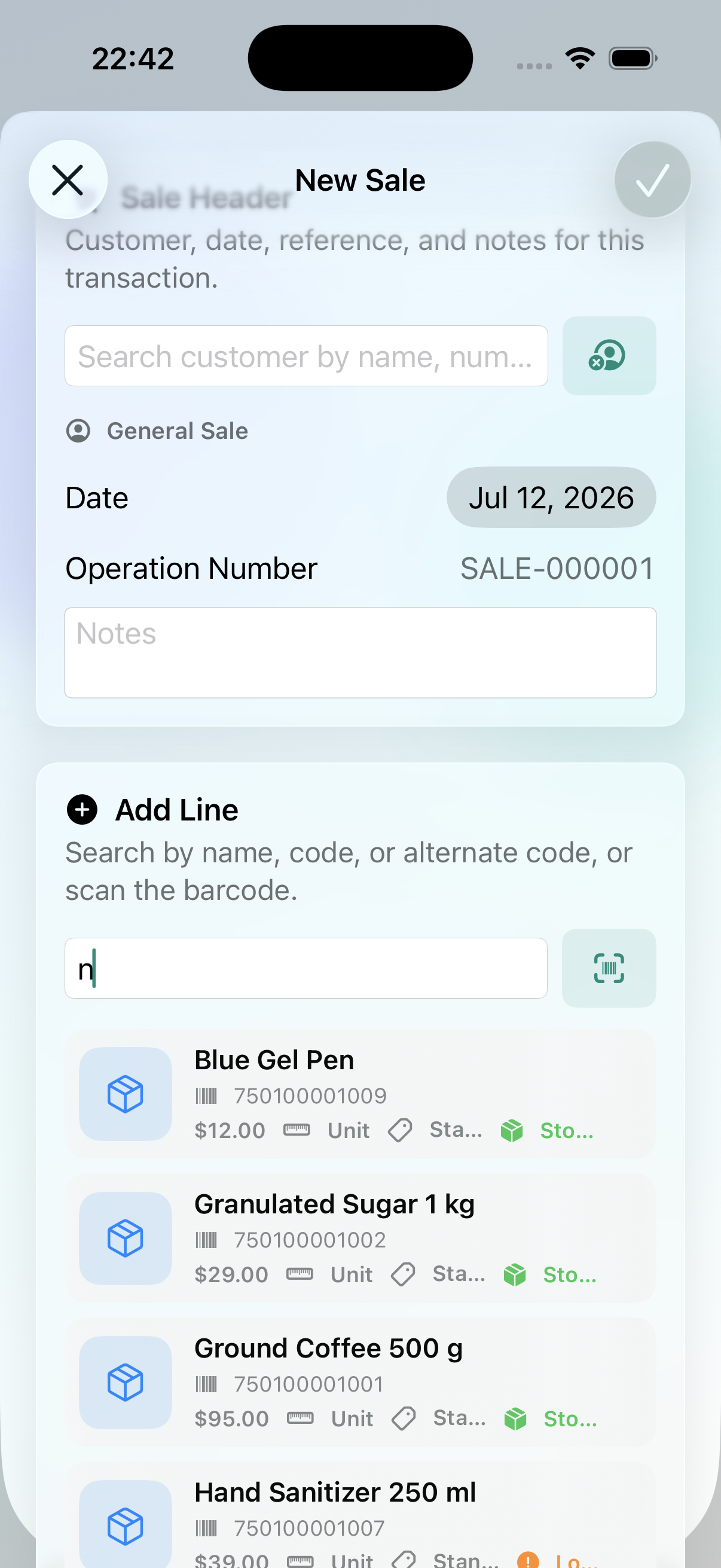 New sale editor